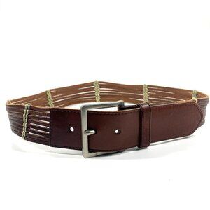 Talbots Women's Leather Belt Brown/Cream Silver Buckle Style#:6437 Size Small
